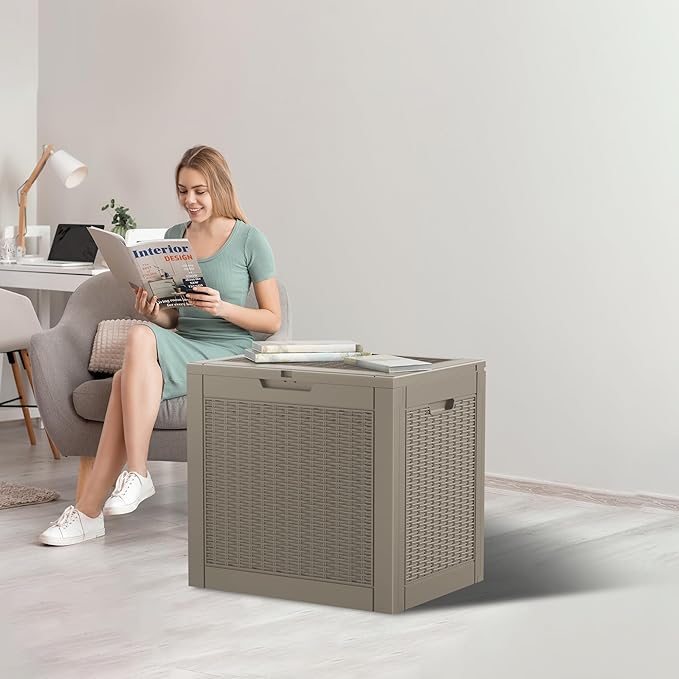 Resin Deck Box - 31 Gallon Lockable Outdoor Storage, Water-Resistant Indoor/Outdoor Bin for Package Delivery, Patio Cushions, Gardening Tools