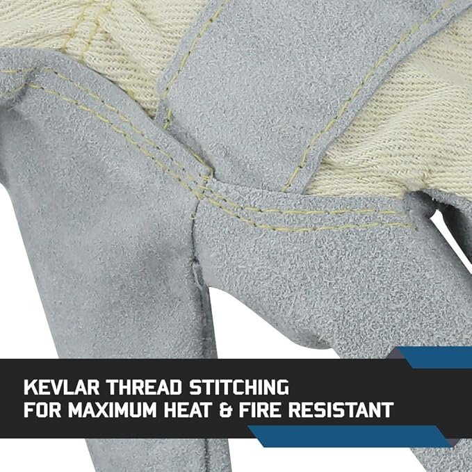 Glove Station Cowhide Leather Work Gloves for Men & Women – Work Gloves with Split Leather Palm, Rubberized Safety Cuff