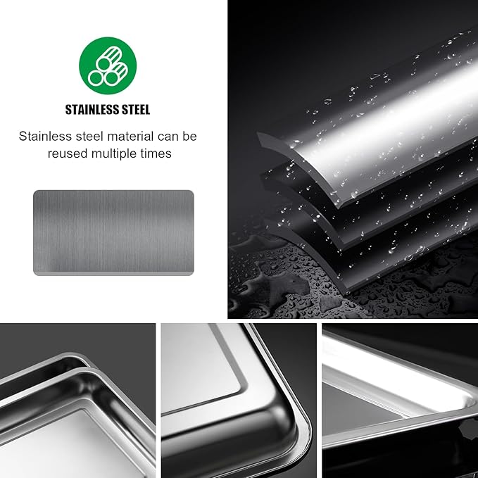 10 Pack Stainless Metal Trays, Stainless Steel Seed Starter Carry Tray for Nursery Seedling Pots Water Collection Transplantation (10.63 inch×14.17 inch, 1.18" Height)