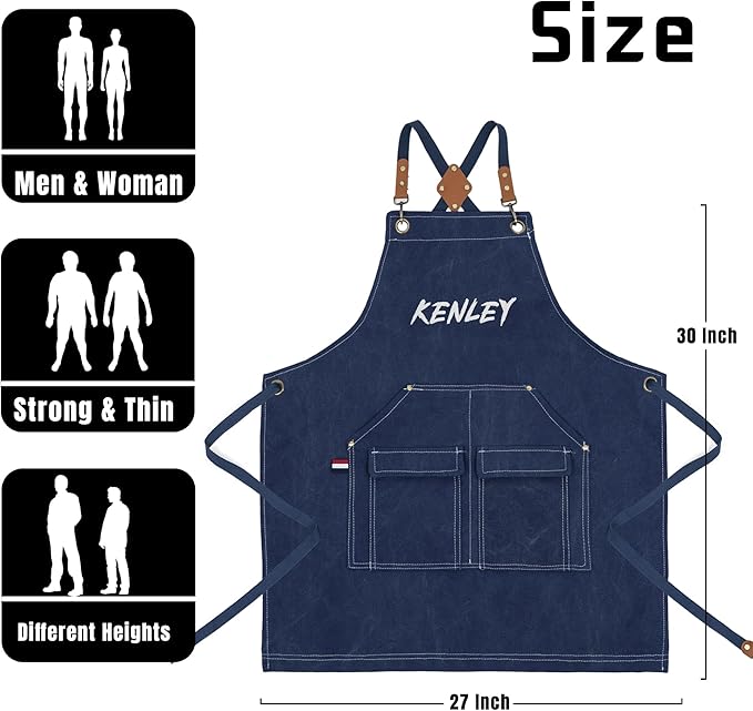 Personalized Chef Aprons for Men Women Canvas Cross Back Heavy Duty Work Apron for Coffee Shop Bartender Bistro Woodworking