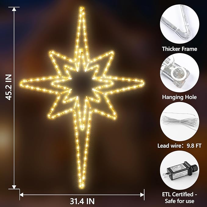 Joomer 45'' Christmas Lights Outdoor Waterproof, Super Bright Bethlehem Star Lights Decoration with Timer for Outdoor Indoor Home Party Wall Hanging Light
