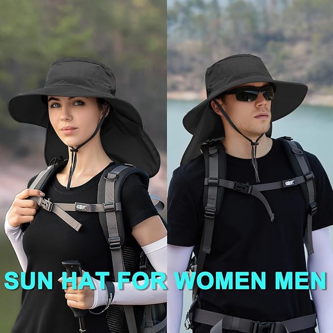 ZOORON Sun Hats for Men Women Fishing Hat with Neck Flap,UPF 50+ Sun Hat Waterproof Wide Brim Bucket Hats for Safari Hiking