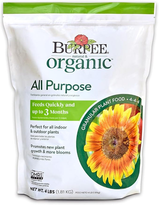 Burpee Natural Purpose Granular 4-Lb Organic Food for Growing Strong Plants | Good for Vegetable Garden, Flower Garden & Seed Starting, 4 lb, 4lb. Bag