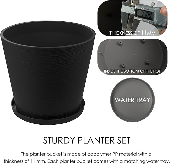 Kozyard 4Packs Round Planter Indoor Outdoor Plant Pots with Tray Collecting Water for Porch, Patio, Backyard Planters Modern Décor for Tall Plants, Flowers