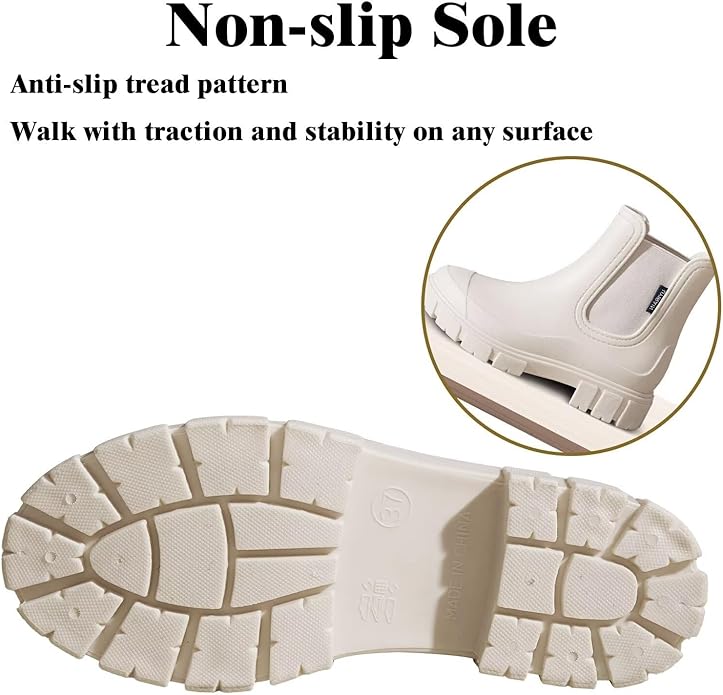 Short Rain Boots Women Waterproof Ankle Rainboots Fashion Chelsea Boots Non-Slip Garden Shoes for Outdoor Work Booties