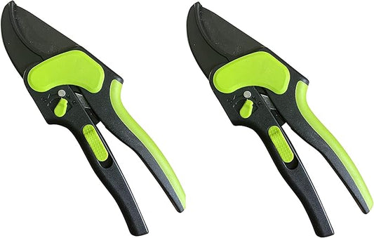 GARDEN GURU 2 in 1 Ratchet Pruning Shears Clippers – 4X Cutting Power – Ratcheting Garden Anvil Pruners Scissors - Ergonomic Grip - Makes Tough Cuts Easy - Great for Seniors & Arthritic Hands (2 Pack)