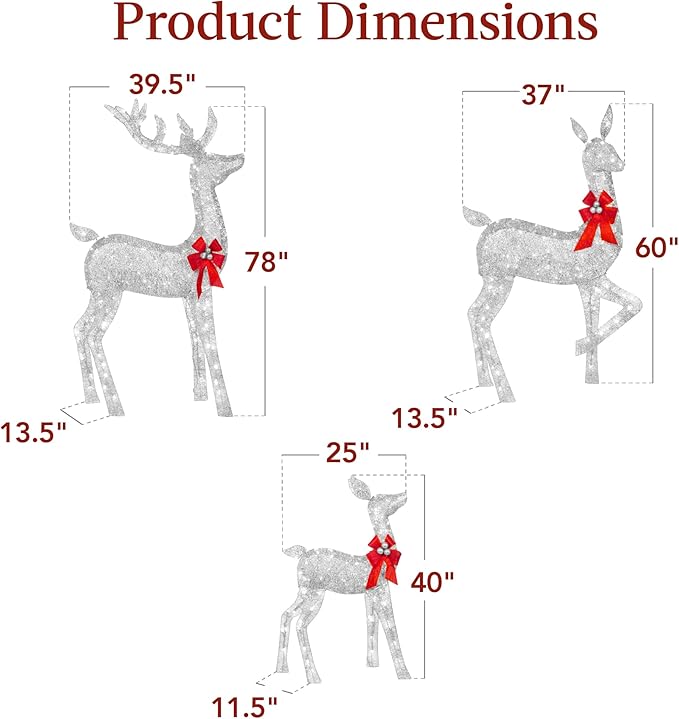 Best Choice Products 6.5ft 3-Piece Large Lighted Christmas Deer Family Set, Outdoor Yard Decoration with 385 LED Lights, Stakes, Zip Ties - Silver
