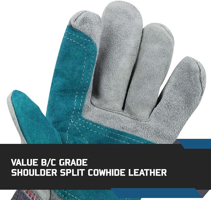 Glove Station Cowhide Leather Work Gloves for Men & Women – Work Gloves with Split Leather Palm, Rubberized Safety Cuff