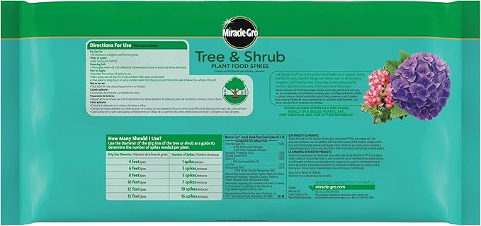 Miracle-Gro Tree and Shrub Plant Food Spikes, For Deciduous, Flowering and Evergreen Trees, 12 Spikes