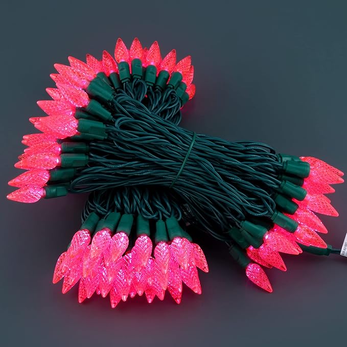 YULETIME Pink One-Piece C6 Strawberry Christmas Lights 140 Count 71 Feet, 2 Sets 70 LED 35.5 ft High Waterproof UL Certified String Light (Pink)