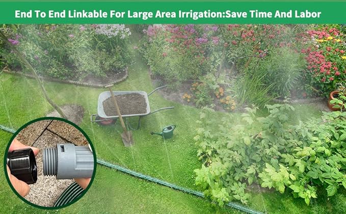 Watoo 2025 Sprinkler Hose & Soaker Hose for Yard - 100 FT Reinforced Flat Garden Hose with Holes, Heavy Duty No-Kink Lawn Irrigation Hose (Includes Stakes, High Pressure Spray)