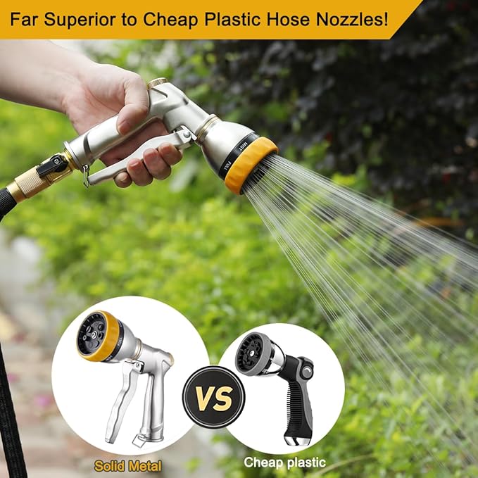 FANHAO Garden Hose Nozzle Heavy Duty, 100% Metal Spray Nozzle High Pressure Water Hose Nozzle with 7 Patterns for Watering Garden, Washing Cars and Showering Pets