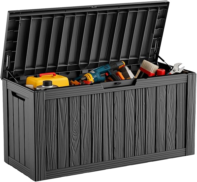 DRATO 80 Gallon Deck Box, Outdoor Storage Box for Patio Furniture, Patio Cushions, Gardening Tools, Pool Supplies 480lbs Weight Capacity,Waterproof Resin Storage Boxes