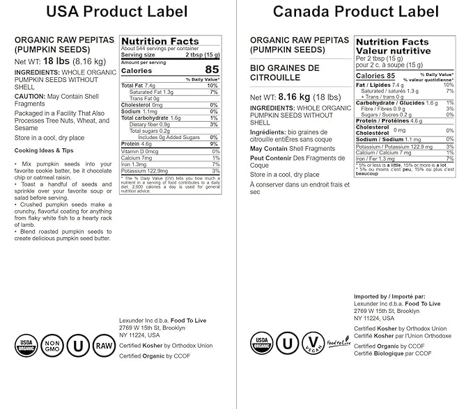 Food to Live Organic Raw Pepitas, 18 Pounds — Non-GMO, Pumpkin Seed Kernels, Unsalted, No Oil, No Shell, Vegan, Kosher, Bulk. Keto Snack.