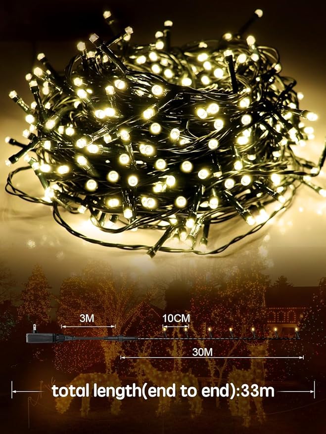 300 LED Christmas Lights Outdoor, 115FT Warm White Christmas Tree Lights with Remote Control, 8 Modes Fairy Light Plug in Outside IP65 Waterproof for Xmas Tree Patio Bedroom Holiday Party Wedding