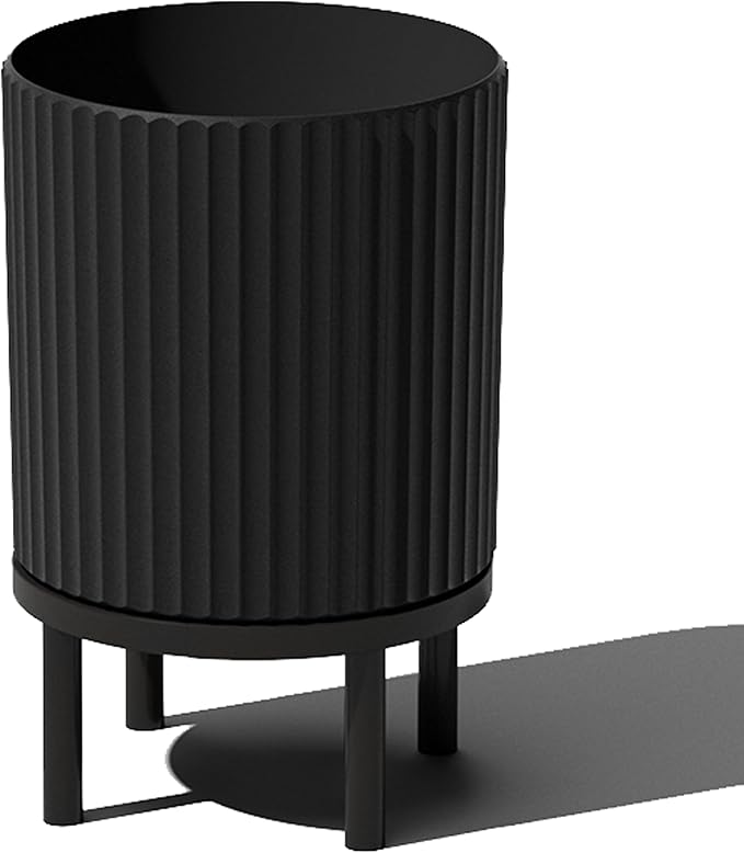 Veradek Demi Series Round Planter w/Stand for Porch/Patio | Durable Plastic-Stone Composite & Wooden Stand | Modern Décor for Tall Plants, Flowers