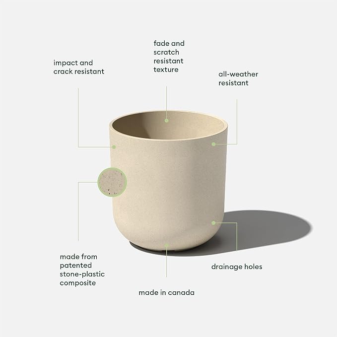 Veradek Mason Series Lima Planter - Round Planter for Indoor or Outdoor Porch/Garden | Made from Plastic-Stone Composite with Drainage Holes | Modern Décor for Succulents, Flowers, Small Plants