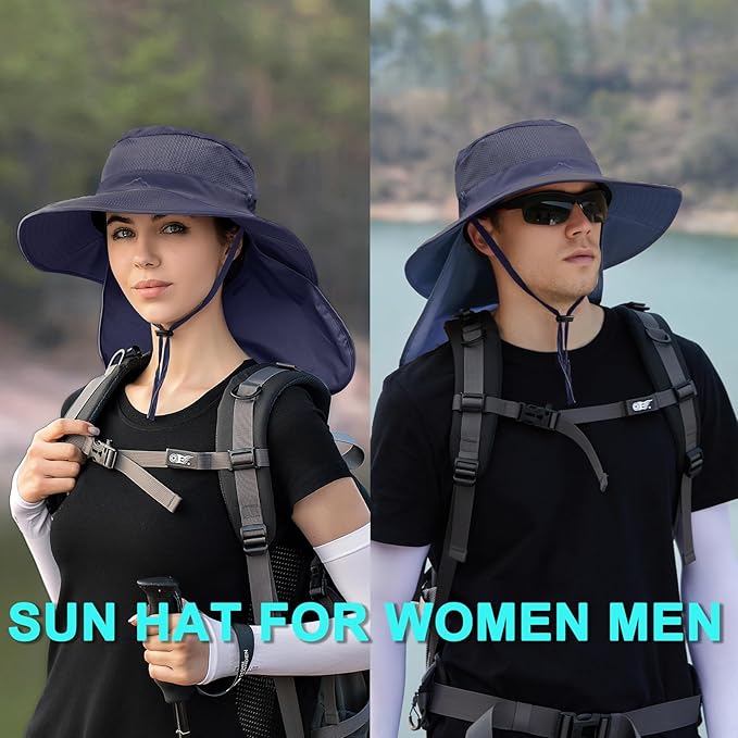 ZOORON Sun Hats for Men Women Fishing Hat with Neck Flap,UPF 50+ Sun Hat Waterproof Wide Brim Bucket Hats for Safari Hiking