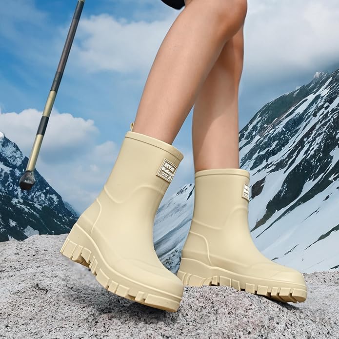 Nutropa Waterproof Mid Calf Women Rain Boots Lightweight Comfortable Wide Calf Garden Shoes