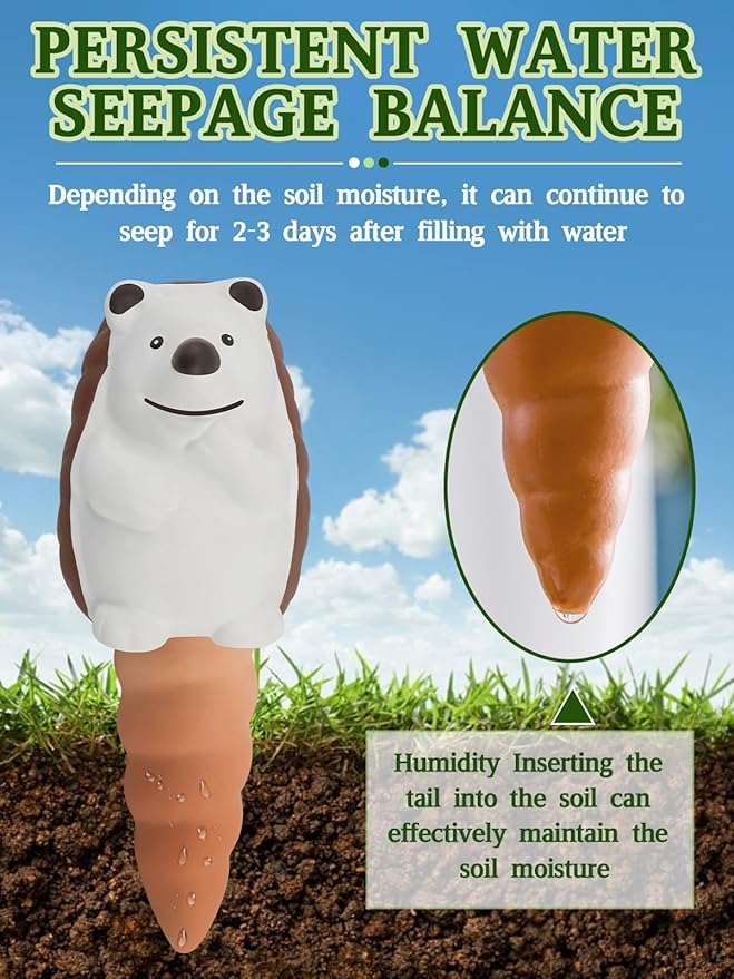 4Pcs Plant Watering Globes, Kalolary Hedgehog Shape Self Watering Spikes Terracotta Drip Water Stakes Irrigation Watering Bulbs for Pot, Indoor, Outdoor, Vacation