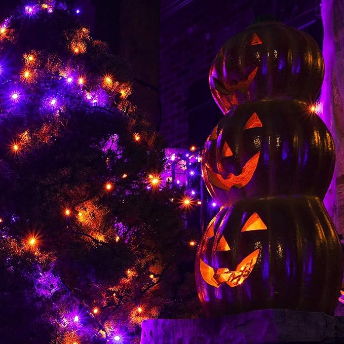 kemooie 500 LED Halloween Lights, 164FT 8 Lighting Modes Plug in Waterproof Fairy Lights for Outdoor Tree Party Garden Balcony Halloween Decorations (Purple and Orange)