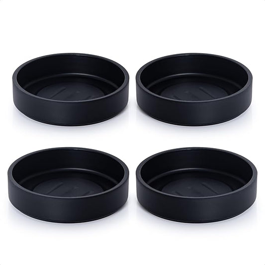 Phoenix Vine 4 Inch Plastic Plant Saucer Water Drip Tray, Heavy Sturdy Round Plant Drainage Tray for Indoors Outdoor, Set of 4, Matte Black, 21-TY-4B-4