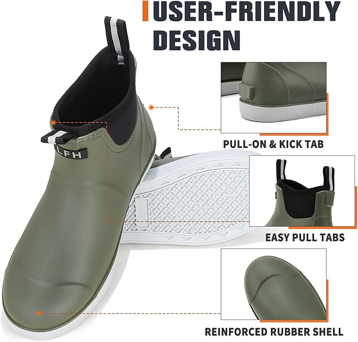 Mens Deck Boots, Saltwater Fishing Booties Rubber Waterproof Ankle Rain Boots, High-performance Footwear Chelsea Boots for Gardening Fishing Boating Camping Sailing