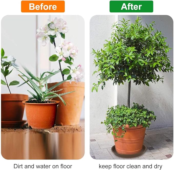 Plant Saucer 14 inch, Heavy Large Planter Durable Thicker Plastic Plant Trays for Indoors and Outdoor, Plant Saucer Drip Trays,Brown (14" - 3 Pack)