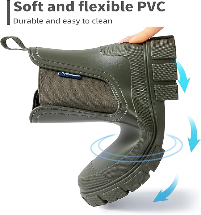 Drecage Womens Rain Boots Waterproof Rubber Garden Shoes Short Ankle Chelsea Boots Slip-Resistant
