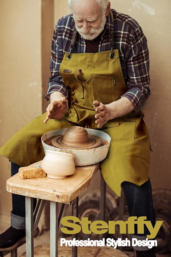 Woodworking Apron, Tool Apron, Canvas, Multiple Pockets, Adjustable Zipper, Metal Ring, Tape Measure Clip, Plus Size, Khaki.