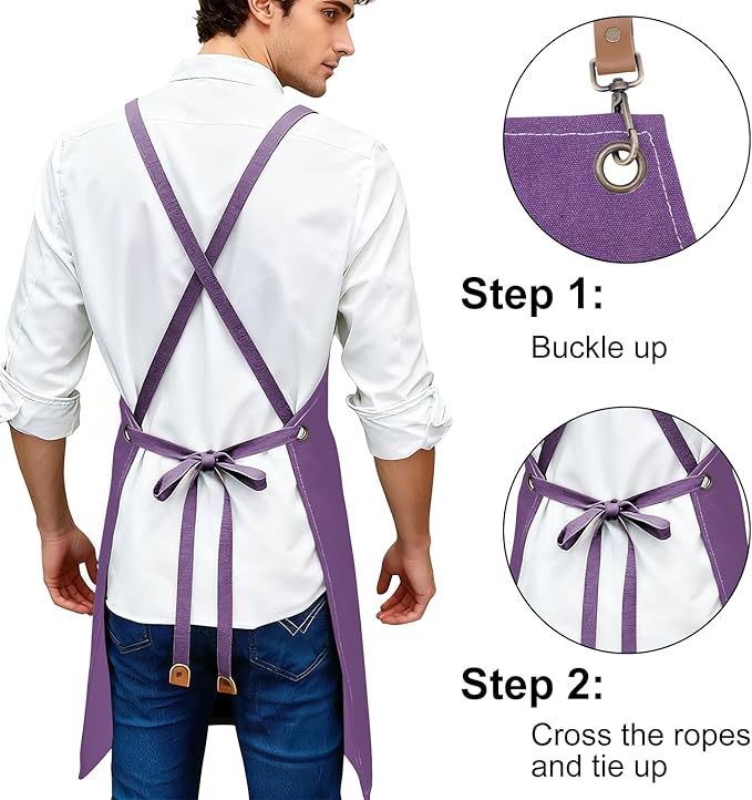 Apron for Men Women with Pockets Cotton Canvas Cross Back Heavy Duty Adjustable Work Apron