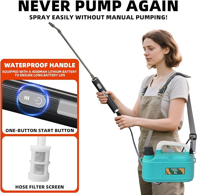 Everdant Cordless Battery Powered Sprayerfor Lawn Garden,6 Hours Long Battery Life,Rechargeable Electric Spray Pump with Adjustable Nozzle