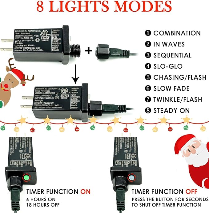 2-Pack Connectable Christmas Lights Outdoor, Total 164FT 400LED Christmas String Lights Waterproof with 8 Modes & Timer, Green Wire Twinkle Lights for Xmas Tree Decorations Outdoor Indoor, Red