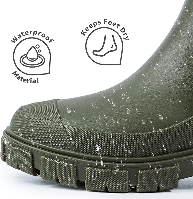 Drecage Womens Rain Boots Waterproof Rubber Garden Shoes Short Ankle Chelsea Boots Slip-Resistant
