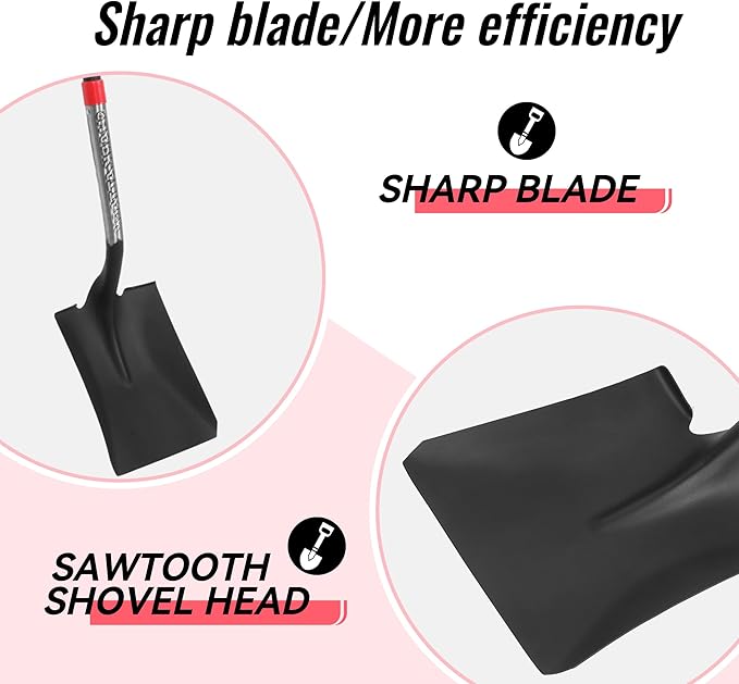 SHARK ATTACK Heavy Duty Garden Shovel, 56.7 Inch Square Head Spade Shovel with Powder Coated Steel & Non-Slip Grip for Gardening, Land Management, Yard Work, Farming and Outdoors