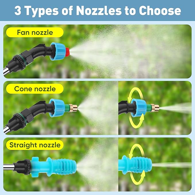 BlumWay Battery Powered Sprayer 2 Gallon,Powerful Electric Sprayer with 3 Mist Nozzles, Retractable Wand, Garden Water Spray with Adjustable Shoulder Strap for Lawn,Gardening