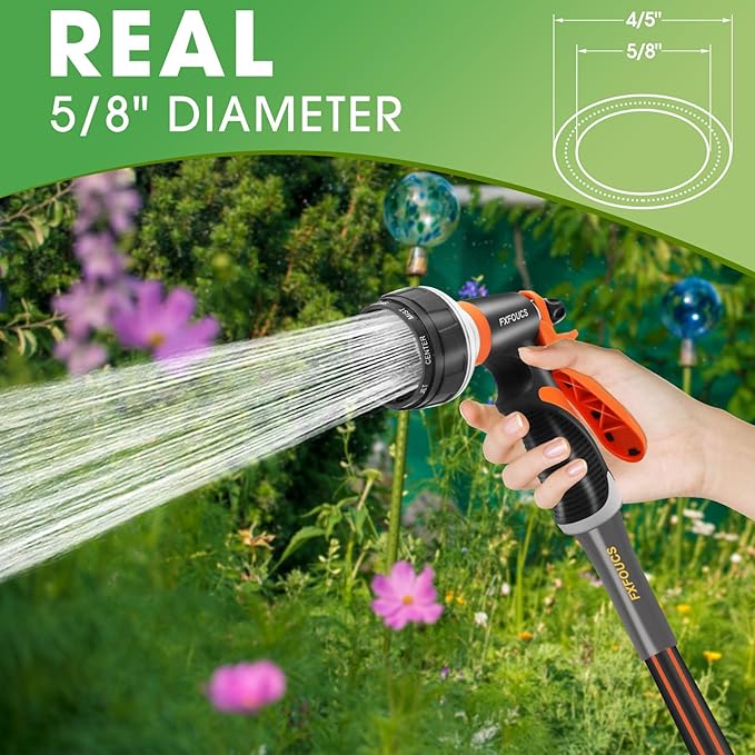 Heavy Duty Garden Hose – 5/8 Inch Flexible, Lightweight Hybrid Hose with 600 PSI Burst Pressure, Swivel Handle, and Durable Copper Male/Female Fittings (Black, 100FT)