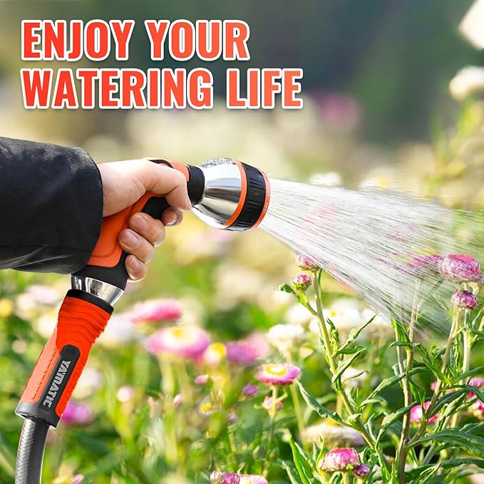 YAMATIC Garden Hose 15ft x 5/8", Ultra Durable Water Hose with Swivel Handle, Kink Resistant, Soild Brass 3/4" Connection Fittings, Leak Proof for Gardening, Agriculture, Car Wash, Lawn, Black