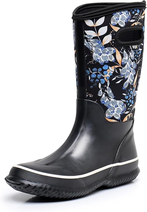 WTW Mid Calf Rain Boots for Women - Waterproof Insulated Neoprene Mud Boots Outdoor Hunting Garden Boots