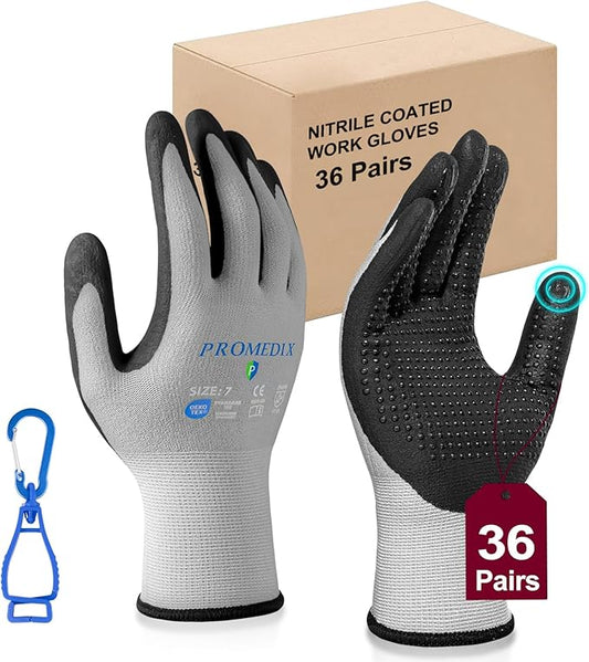 PROMEDIX P Nitrile Coated Work Gloves,MicroFoam Safety Work Gloves Men,Seamless Knit Nylon&spandex Gloves with Grip
