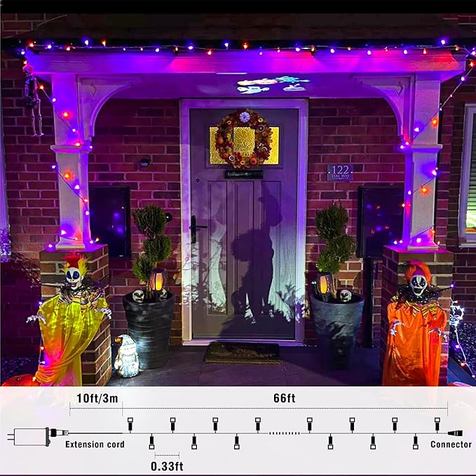 66FT 200 LED Outdoor String Lights, Orange & Purple Halloween Lights Waterproof with 8 Modes, Connectable Clear Wire Twinkle Light for Indoor Bedroom Tree Patio Garden Party Decorations