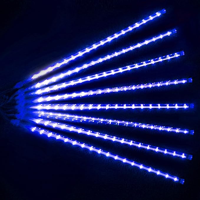 24 Tubes Meteor Shower Lights, Outdoor Icicles Christmas Decor, 12 Inch 864 LED Snow Falling Connectable Raindrop Lights, Xmas Wedding Party Tree Holiday Decoration, Blue