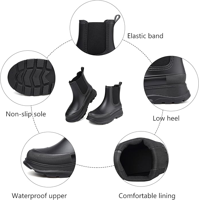 Women's Short Rain Boots Waterproof Slip On Ankle Chelsea Booties