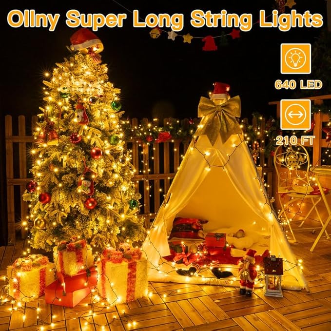 Ollny Christmas Lights, 210FT 640LED Color Changing Christmas Tree Lights with 11 Modes Remote Control, Outdoor Christmas Lights for Outside Indoor Patio Weddings Xmas Decorations