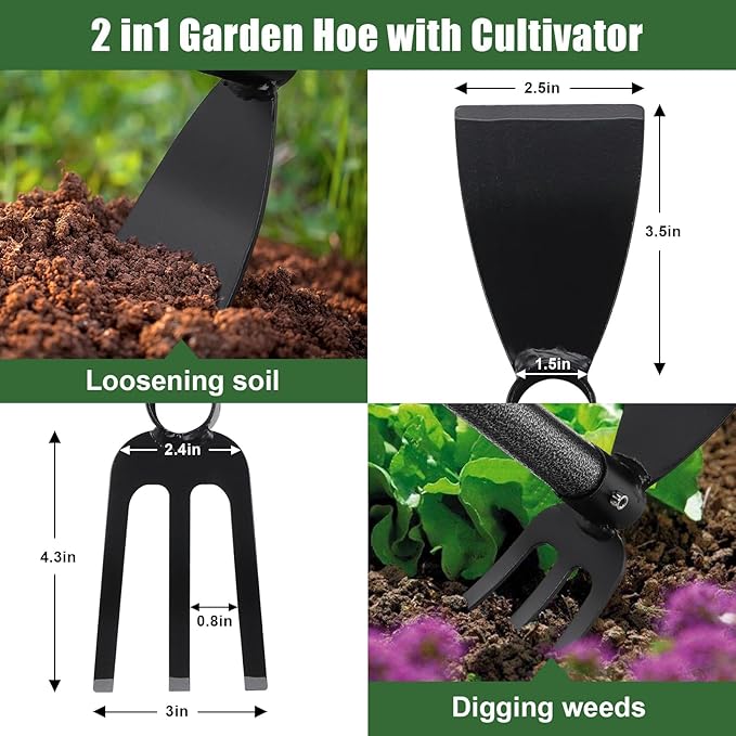 Hoe Garden Tool, 45 Inch Garden Hoe Adjustable Long Handle, 2 in 1 Garden Hoe for Weeding, Stainless Steel Weeder Tool for Yard Long Handle, Gardening Hoe for Planting, Lossening, Digging