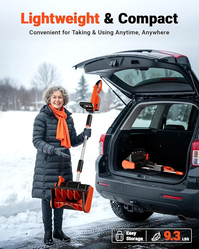 VOLTASK Cordless Snow Shovel, 24V | 13-Inch | 4-Ah Cordless Snow Blower, Battery Snow Blower with Directional Plate & Adjustable Front Handle (4-Ah Battery & Quick Charger Included)