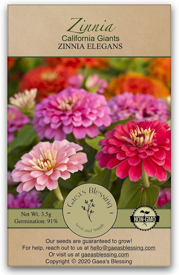 Gaea's Blessing Seeds - Zinnia Seeds - California Giants Seed Mix with Easy to Follow Planting Instructions Heirloom Non-GMO 91% Germination