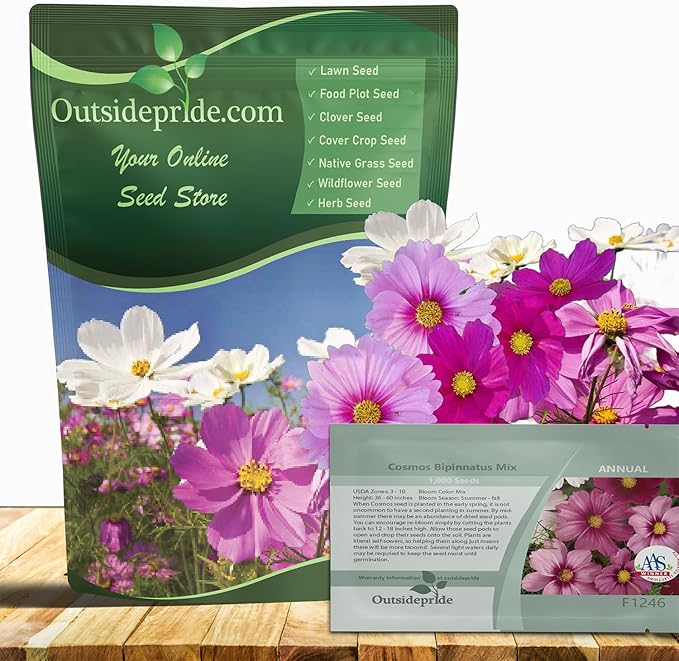 Outsidepride Sensation Mix Cosmos Bipinnatus Seeds - 1/4 lb. Annual, Drought-Tolerant, Self-Sowing, Mixed Flower Seeds for Planting Outdoors, Easy-Grow Pollinator Garden & Cut Flowers (AAS Winner)