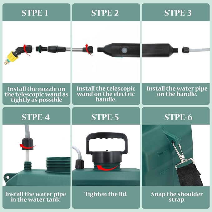 Battery Powered Sprayer 2 Gallon, Powerful Electric Garden Sprayer with 3 Mist Nozzles, USB Rechargeable Handle, Retractable Wand and Adjustable Shoulder Strap for Irrigation, Weeding (Green)