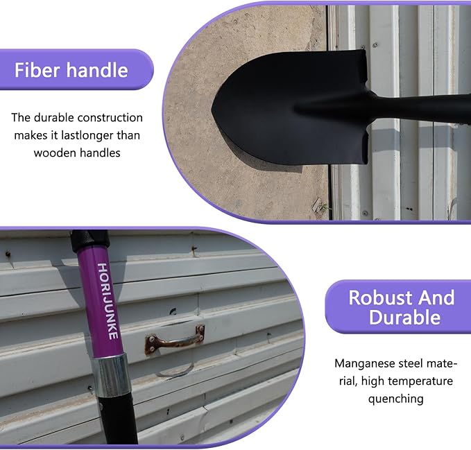 Beach Shovel, Round Small Head with Wooden D-Handle, Metal Garden Shovel for Gardening, 27 Inches Metal+FiberglassMetal+Fiberglass(Purple)